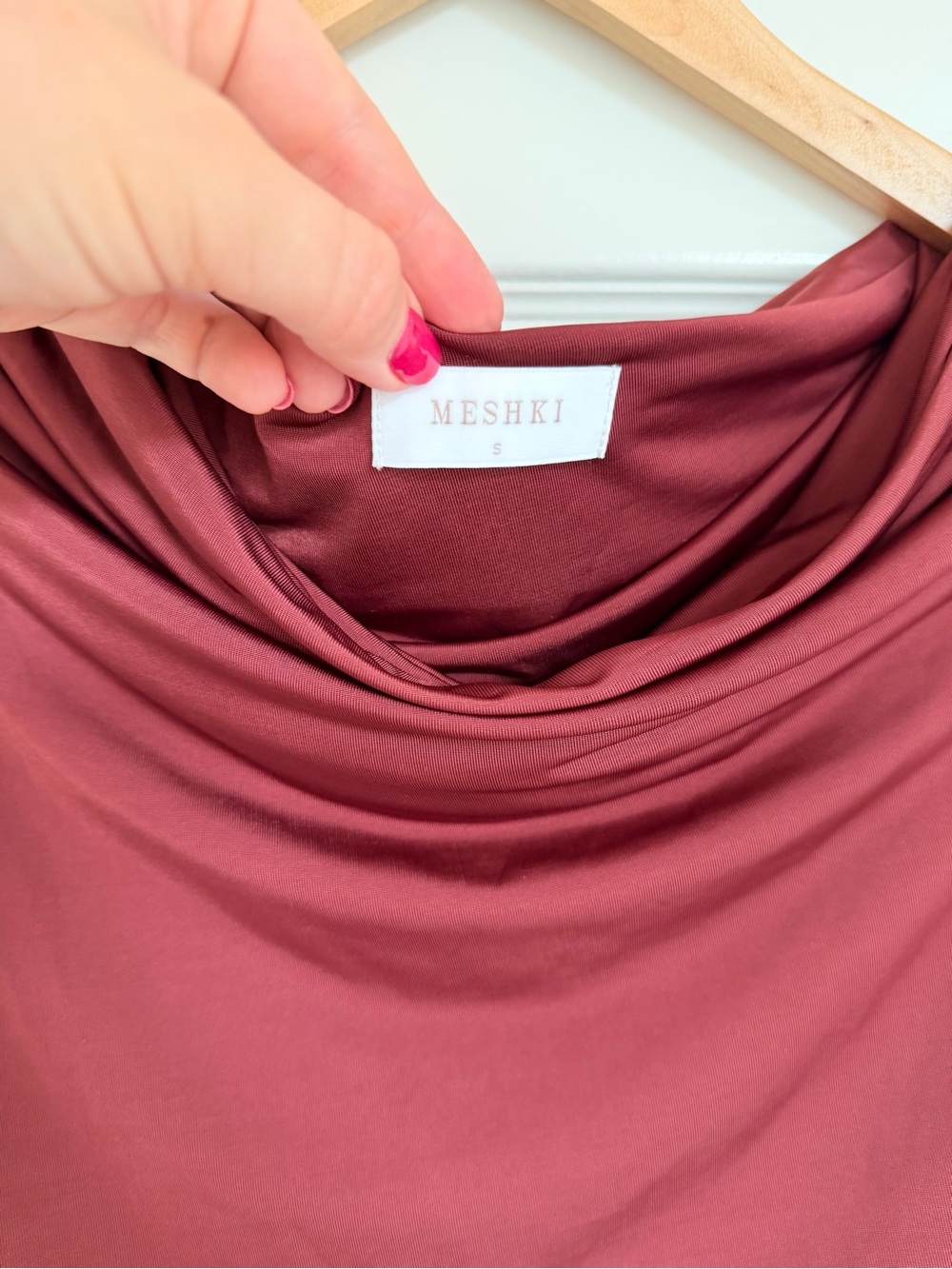 Meshki Draped Cowl Neck Mini Dress in Burgundy Red Size S - Picture 4 of 5